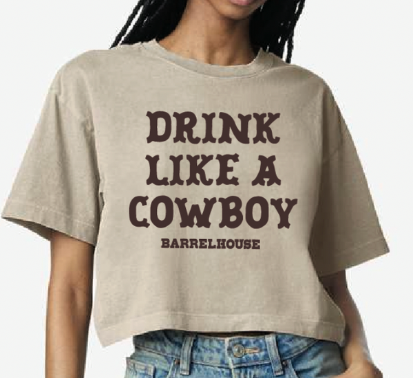 Drink Like A Cowboy Boxy Tee - Faded Bone