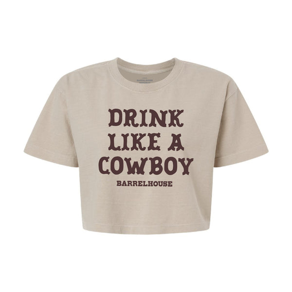 Drink Like A Cowboy Boxy Tee - Faded Bone