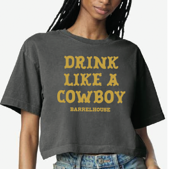 Drink Like A Cowboy Boxy Tee -  Faded Black
